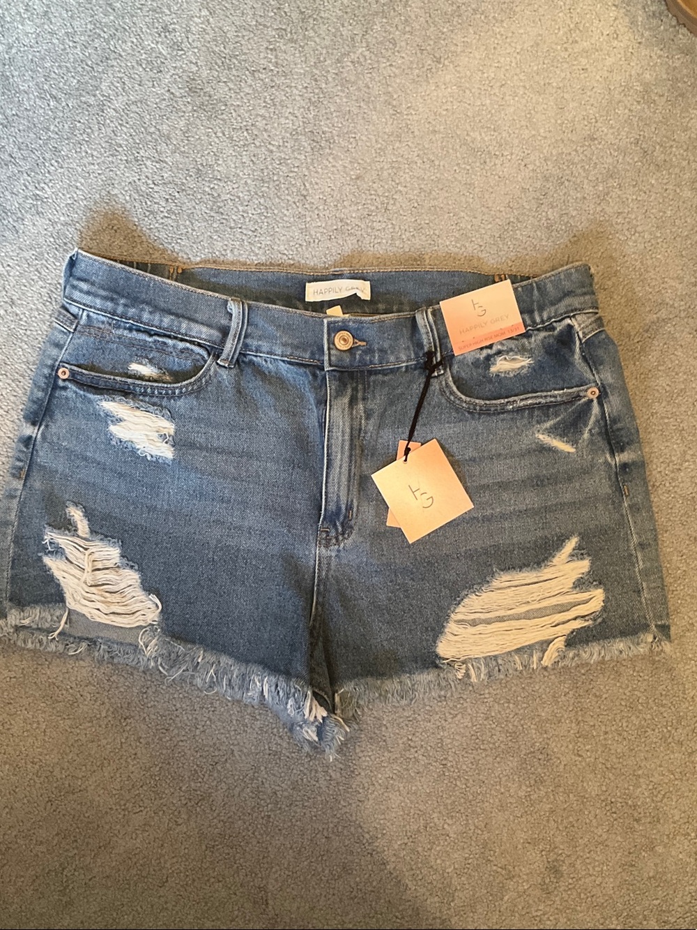 Happily Ever After Distressed Denim Shorts - Light Blue